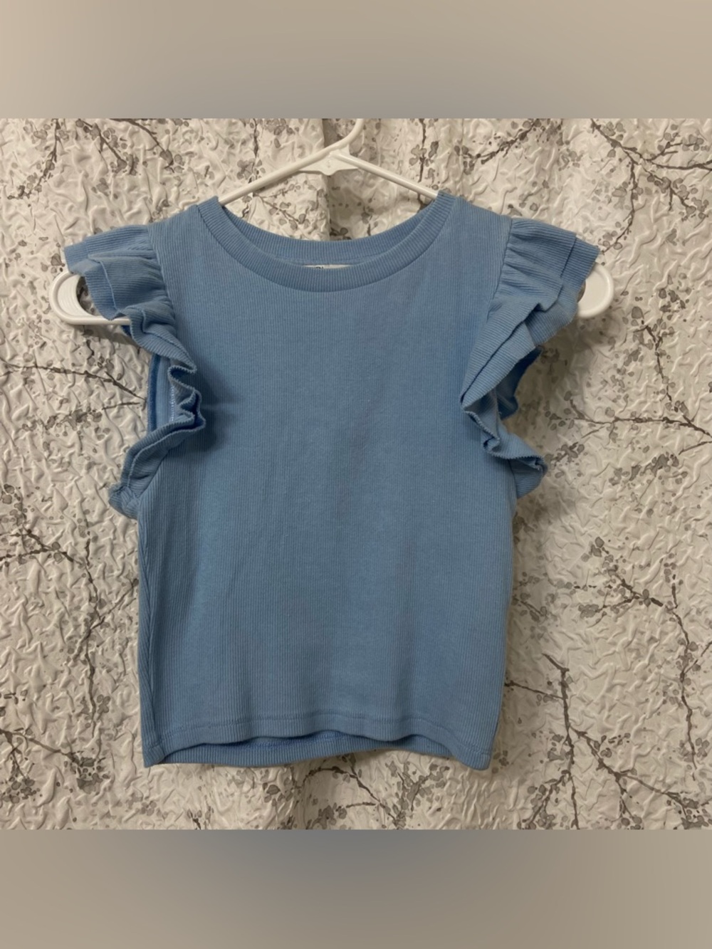 Zara Blue Ruffle Short Sleeve Tank Top size small
